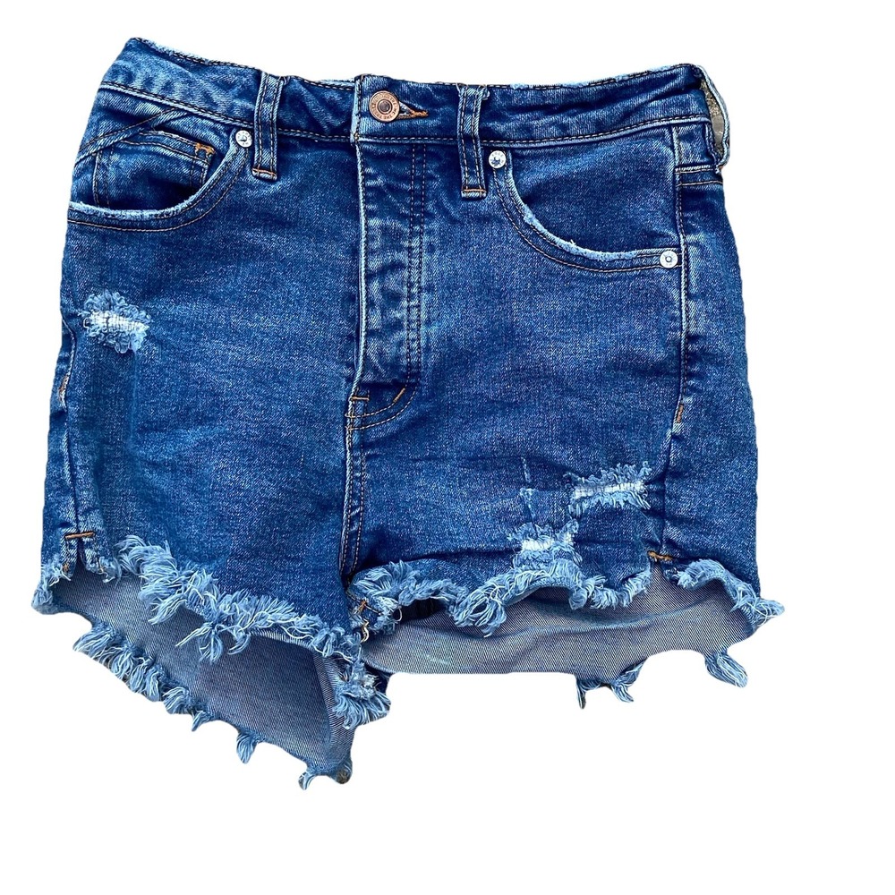 Free People We The Free CRVY Women's 25x3 Button Fly Cut-off Blue Denim‎ Shorts